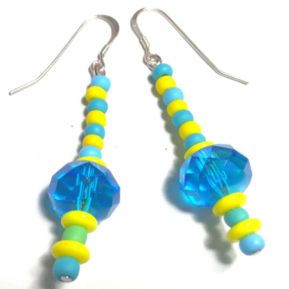 Go Bears!!! These Are U.C. Berkeley Faves My Alamata Beaded Earrings  2"